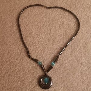 Metallic and blue costume necklace